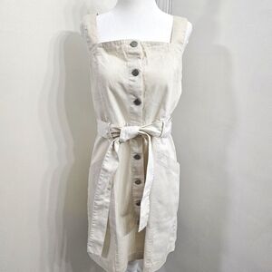 Habitual Denim Button Front Dress Safari Ecru M Pockets Summer Belted Smock